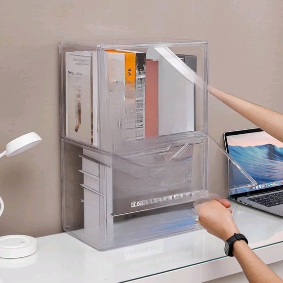 Clear Book Storage Organizer Box, Plastic Stackable Book Display Case ...