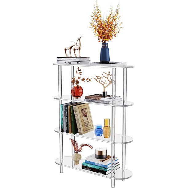 Clear Bookshelf, Acrylic Bookcase with Open Book Shelf for Office