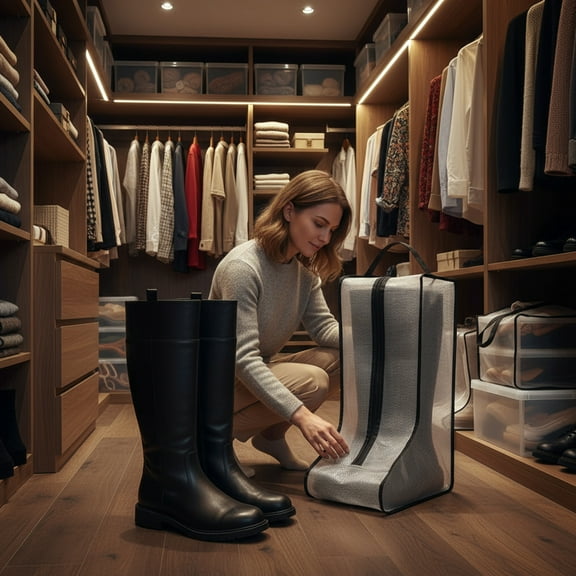 Clear Boot Storage,7.8x11x18.8Inch Portable Women's Tall/Short Boot Storage with Handle,Dustproofs and Waterproof Shoe Bags,Breathable,Easys to Carry,for High Boots,Sneakers,Casual Shoes