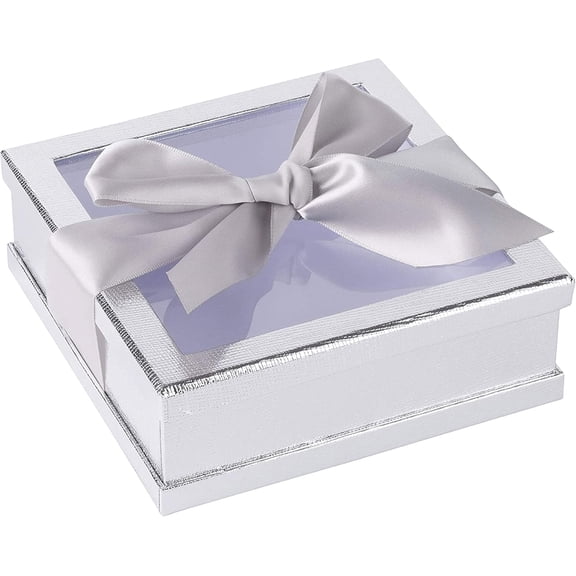 Clear Boxes for Gifts - Premium Clear Gift Box - Clear Cake Box - Gift Box with Window for Treats, Cupcakes & Baked Goods | 6"x6"x2" (Silver)