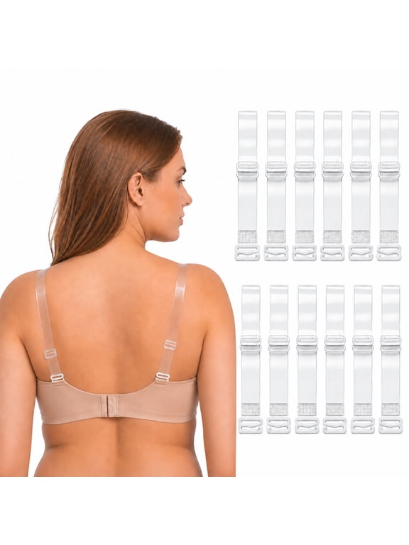 Clear Bra Straps, 6 Pairs Adjustable Transparent Replacement Bra Straps for Women, Invisible Non Slip Detachable Shoulder Straps with Hooks,Frosted (0.59"W x22.4"L)