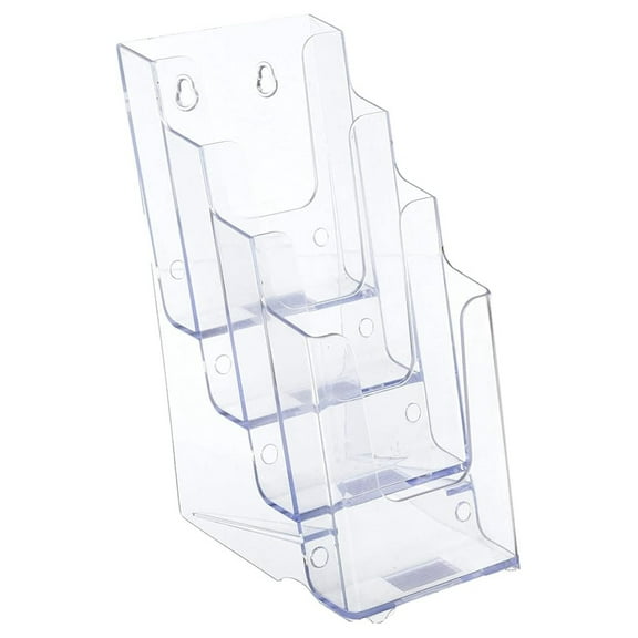 Clear Brochure Holder 4.25 Inch, 4-Tier Literature Display Rack - Wall Mount or Desktop Stand for Pamphlets, Flyers, and Signage - 10"H x 4.25"W x 6.25"D