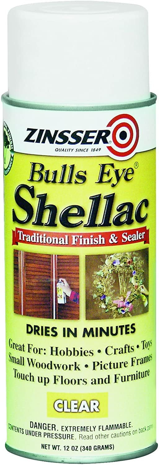Zinsser Bulls Eye Shellac Spray Paint, Clear, Gloss Finish - 12 Ounce (Pack of 6) — Interior & Exterior Use, Professional Finish