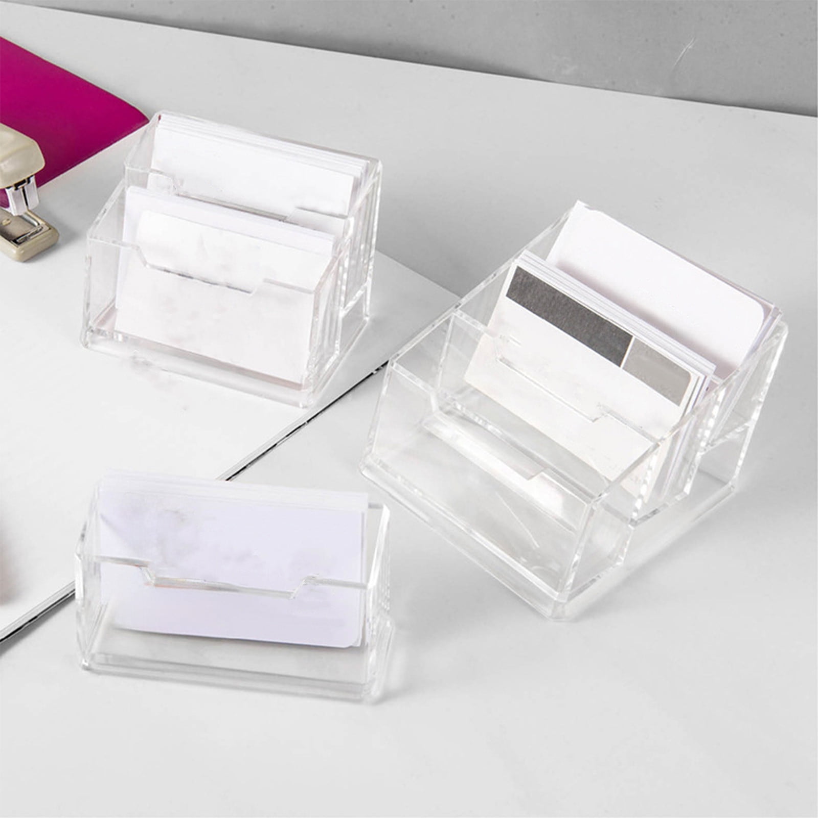 Clear Business Card Holder Box, ABS Plastic Organizer with 12x11x7cm ...