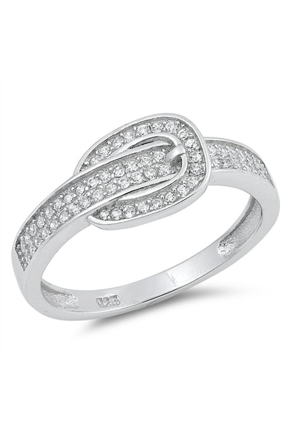 Clear CZ Belt Buckle Micro Pave Ring .925 Sterling Silver Band White Jewelry Female Size 6