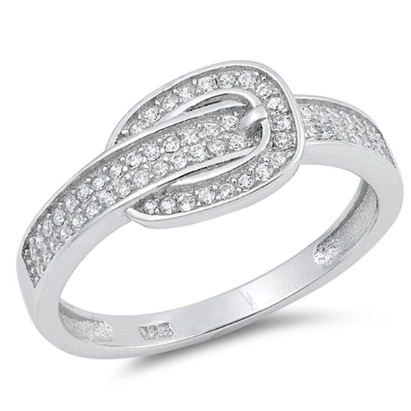 Clear CZ Belt Buckle Micro Pave Ring .925 Sterling Silver Band White Jewelry Female Size 7