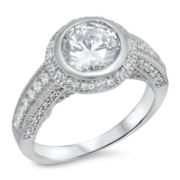 Clear CZ Bezel Solitaire Vintage Engagement Ring Sterling Silver Band ...