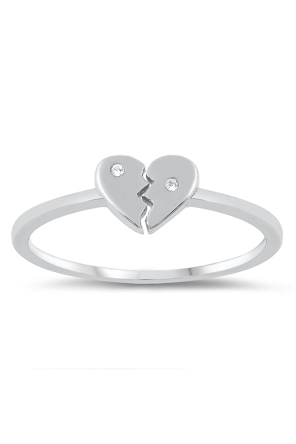 Clear CZ Broken Heart Cracked Love Ring .925 Sterling Silver Band White Jewelry Female Size 4