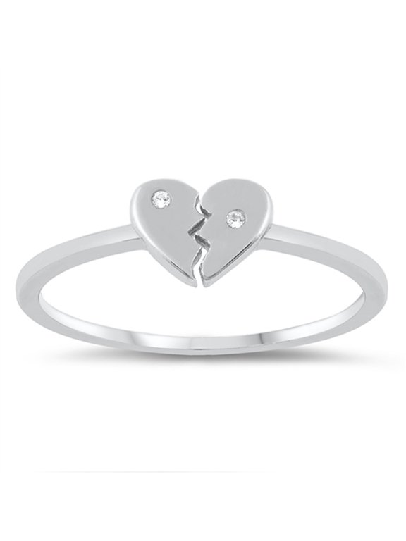 Clear CZ Broken Heart Cracked Love Ring .925 Sterling Silver Band White Jewelry Female Size 9