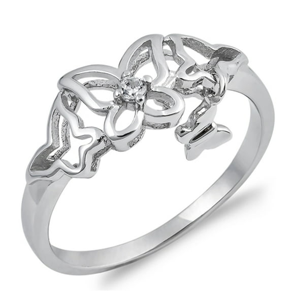 Clear CZ Butterfly Filigree Cutout Ring .925 Sterling Silver Band White Jewelry Female Size 4