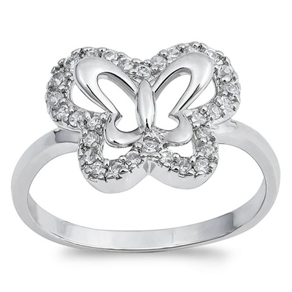 Clear CZ Butterfly Halo Animal Ring .925 Sterling Silver Band White Jewelry Female Size 4