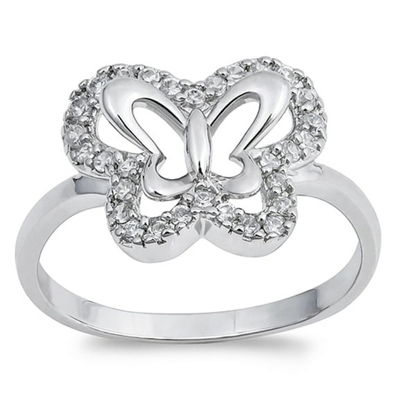 Clear CZ Butterfly Halo Animal Ring .925 Sterling Silver Band White Jewelry Female Size 7