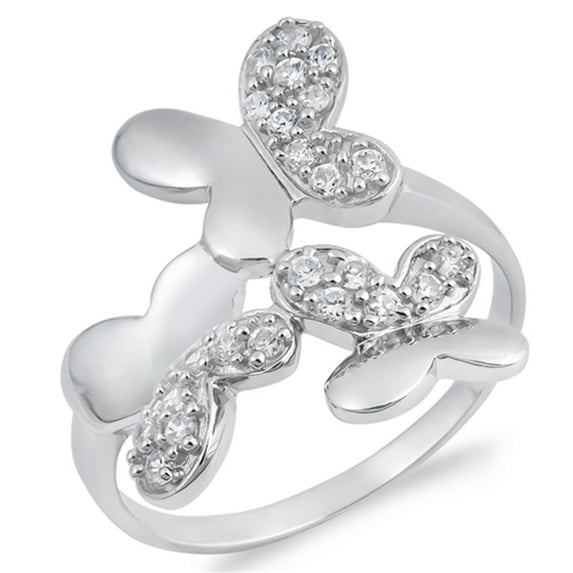 Clear CZ Butterfly Wide Animal Ring .925 Sterling Silver Band White Jewelry Female Size 9