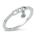thumbnail image 1 of Clear CZ Chain Dangling Rose Buckle Ring .925 Sterling Silver Band White Jewelry Female Size 4, 1 of 4