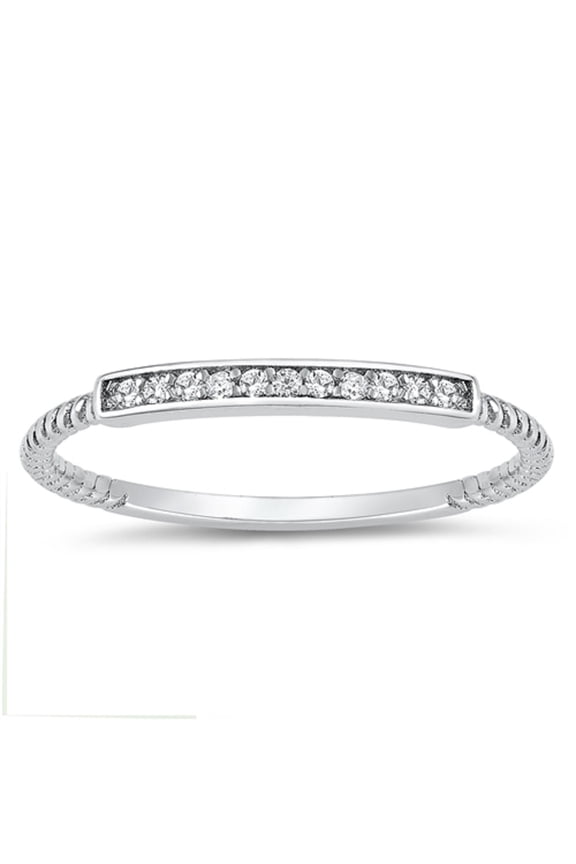 Clear CZ Channel Set Rope Band Ring Sterling Silver Size 8