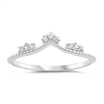 Clear CZ Chevron Tiara Midi Knuckle Dainty Ring Sterling Silver Band White 925 Female Size 4