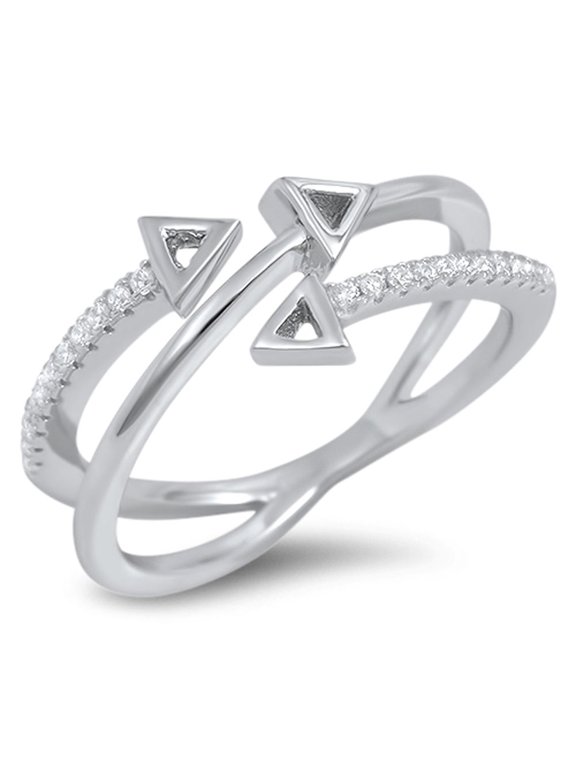 Clear CZ Criss-Cross Open Arrow Ring .925 Sterling Silver Band White Jewelry Female Size 5