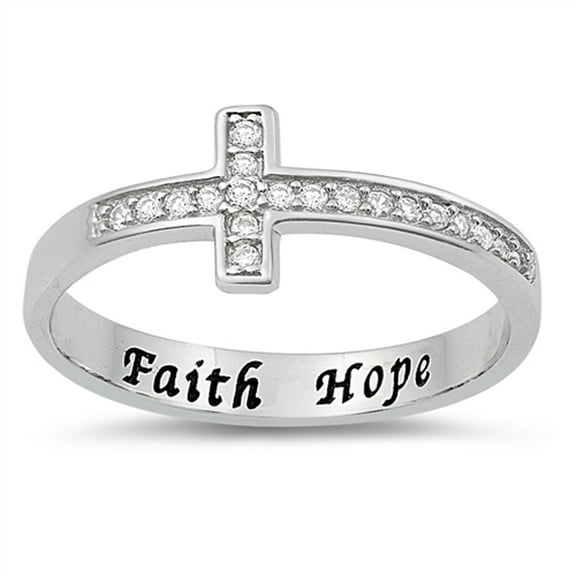 Clear CZ Cross Faith Hope Christian Ring 925 Sterling Silver Band White Jewelry Female Size 5