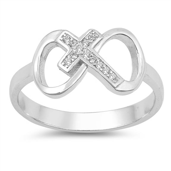 Clear CZ Cross Infinity Love Knot Promise Ring Sterling Silver Band White 925 Female Size 5