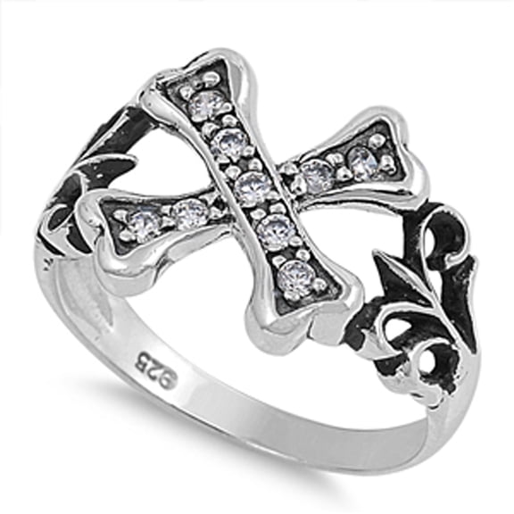 Clear CZ Crossbones Gothic Swirl Ring New .925 Sterling Silver Band Size 6