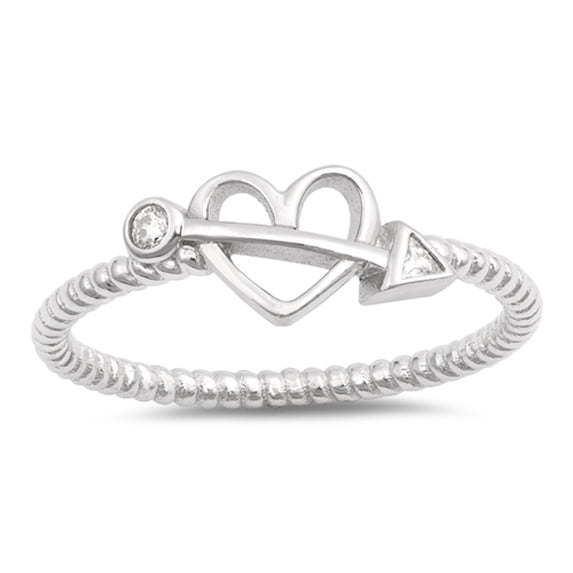 Clear CZ Cupid Arrow Heart Twisted Ring .925 Sterling Silver Band White Jewelry Female Size 6