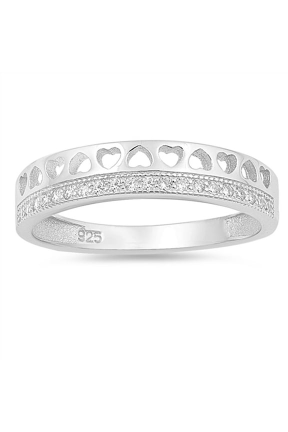 Clear CZ Cutout Heart Tiara Purity Ring .925 Sterling Silver Band White Jewelry Female Size 5
