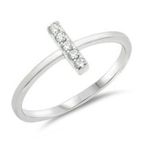 Clear CZ Dainty Bar Stackable Midi Ring Sterling Silver Band White 925 Jewelry Female Size 5