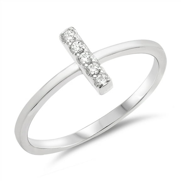 Clear CZ Dainty Bar Stackable Midi Ring Sterling Silver Band White 925 Jewelry Female Size 5