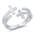 thumbnail image 1 of Clear CZ Double Crosses Split Band Ring Sterling Silver Size 8, 1 of 3