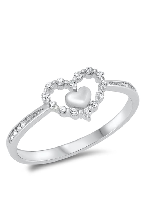 Clear CZ Double Heart Fashion Ring Sterling Silver Size 10