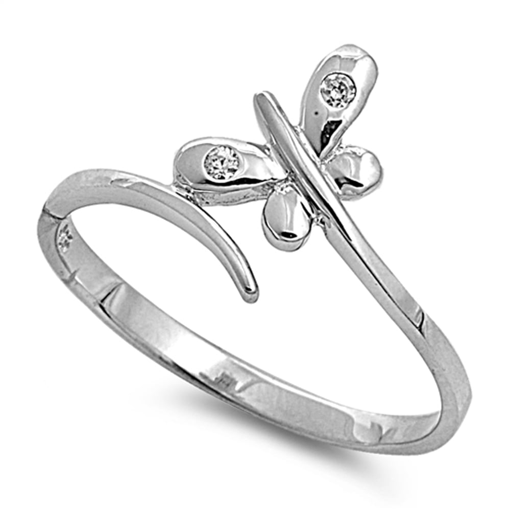 Clear CZ Dragonfly Butterfly Wrap Ring 925 Sterling Silver Band