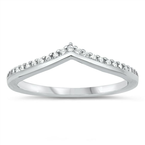 Clear CZ Elegant Studded Chevron Promise Ring .925 Sterling Silver Band White Female Size 6