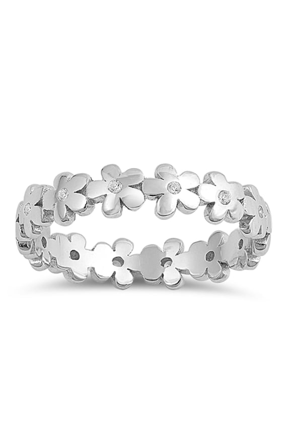 Clear CZ Eternity Flower Ring Sterling Silver Size 1