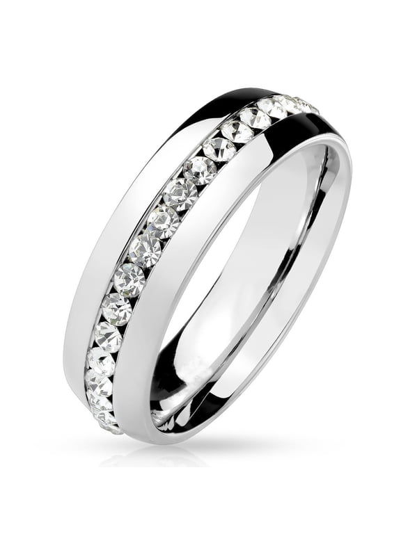 Clear CZ Eternity Set 316 Stainless Steel Dome Ring Band - Size 9