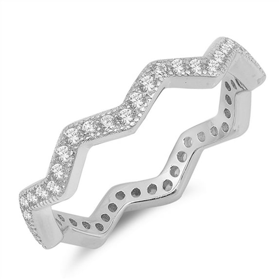 Clear CZ Eternity Wave Stackable Ring .925 Sterling Silver Band White Jewelry Female Size 5
