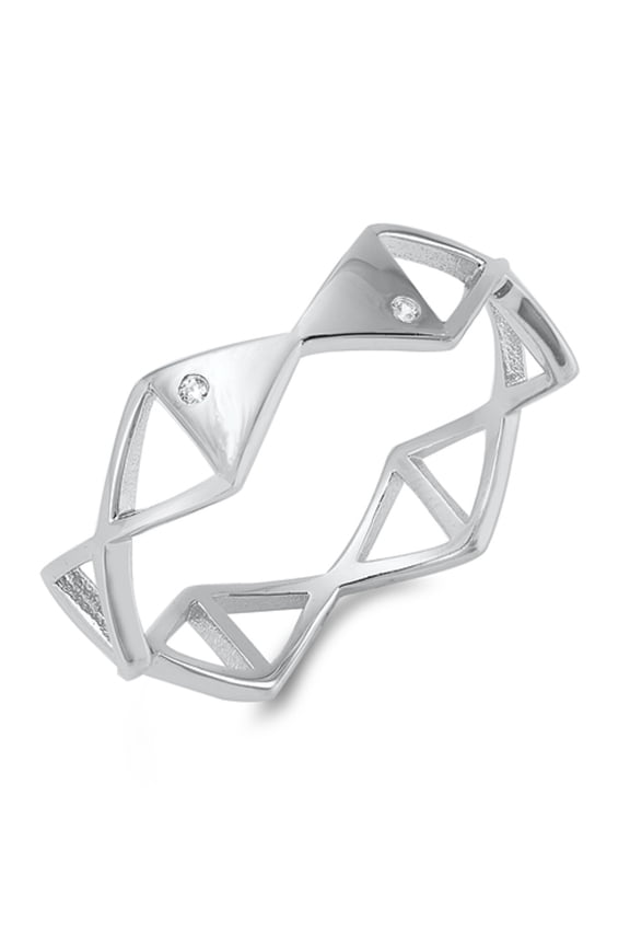 Clear CZ Fish Shape Infinity Ring Sterling Silver Size 7