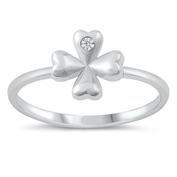 Clear CZ Four Leaf Clover Lucky Ring .925 Sterling Silver Band White Jewelry Female Size 4