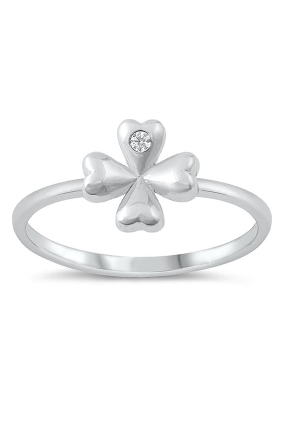 Clear CZ Four Leaf Clover Lucky Ring .925 Sterling Silver Band White Jewelry Female Size 5