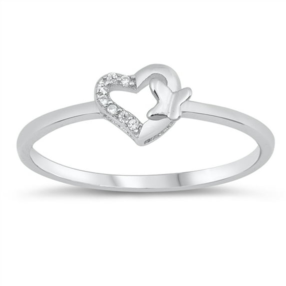 Clear CZ Heart Butterfly Dainty Promise Ring 925 Sterling Silver Band White Female Size 8