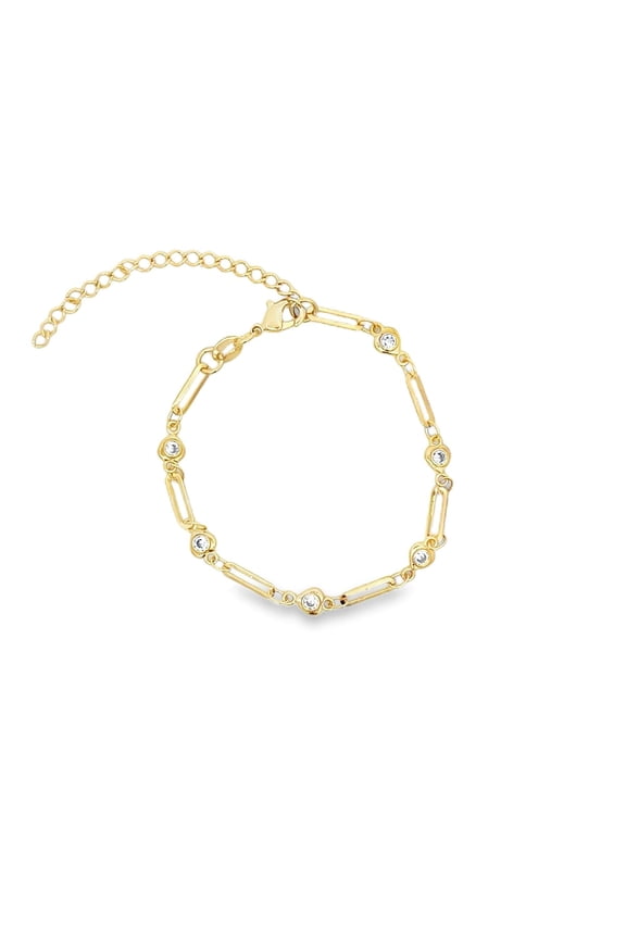 Clear CZ Heart Charm Clip Link Bracelet (H289/I133B)
