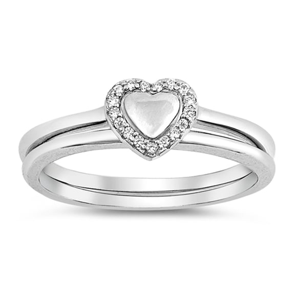 Clear CZ Heart Halo Purity Set Promise Ring .925 Sterling Silver Band White Female Size 9