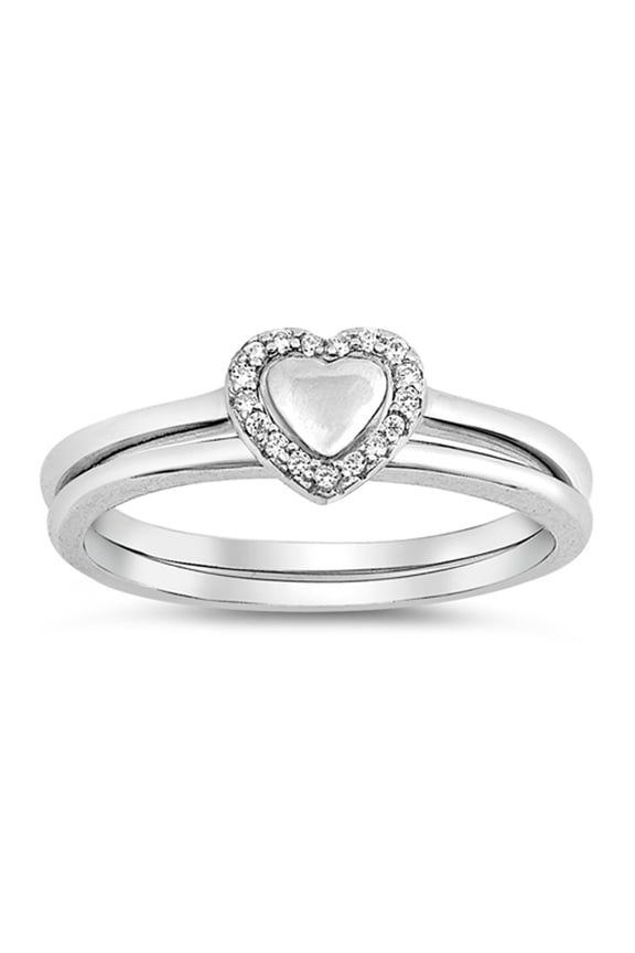 Clear CZ Heart Halo Purity Set Promise Ring .925 Sterling Silver Band White Female Size 9