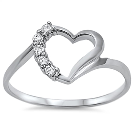 Clear CZ Heart Love Modern Cutout Ring .925 Sterling Silver Band White Jewelry Female Size 7