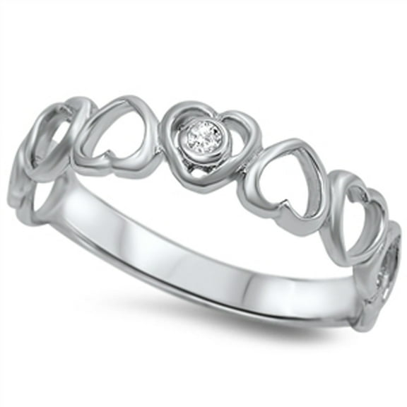 Clear CZ Heart Outline Love Ring .925 Sterling Silver Thumb Band White Jewelry Female Size 10