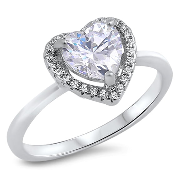 Clear CZ Heart Promise Love Halo Ring .925 Sterling Silver Band White Jewelry Female Size 6