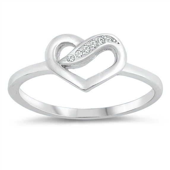 Clear CZ Heart Ribbon Knot Promise Ring .925 Sterling Silver Band White Jewelry Female Size 7