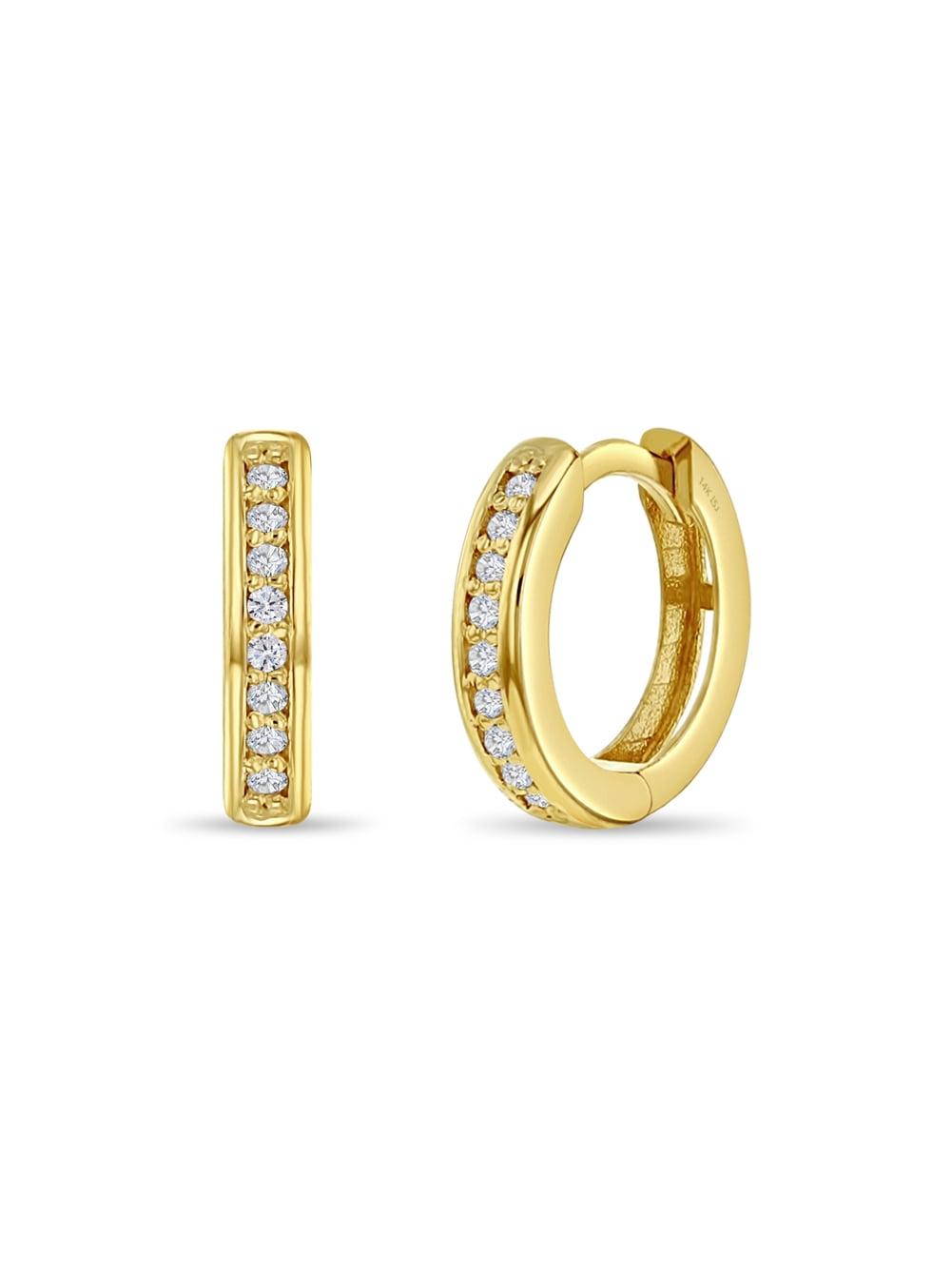 Clear CZ Huggie 7mm Toddler / Kids / Girls Earrings Hoop - 14k Gold