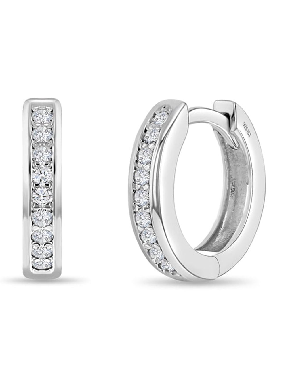 Clear CZ Huggie 7mm Toddler / Kids / Girls Earrings Hoop - 14k White Gold