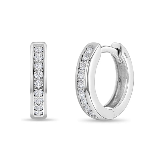 Clear CZ Huggie 7mm Toddler / Kids / Girls Earrings Hoop - 14k White Gold