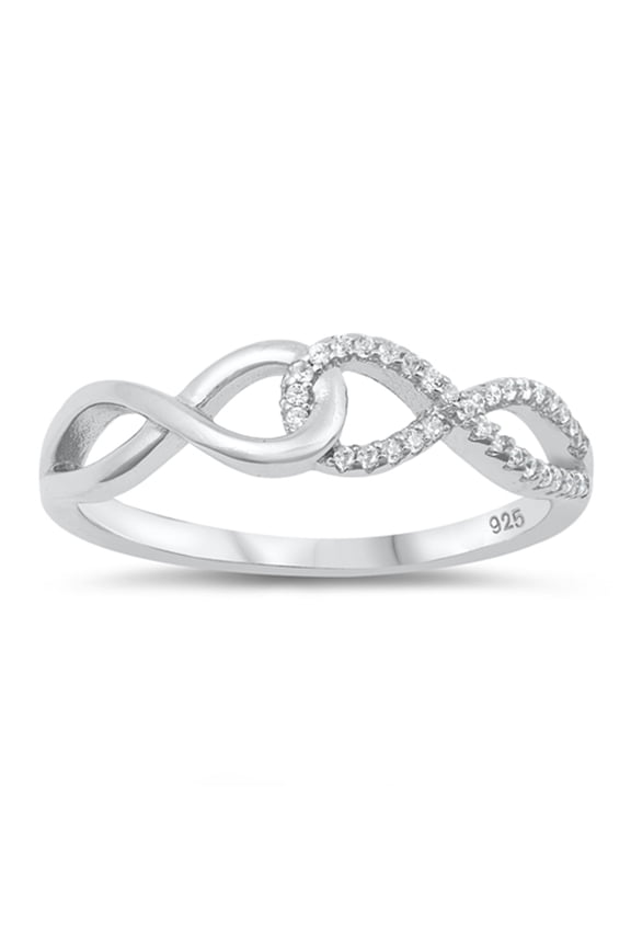Clear CZ Infinity Knot Loop Link Dainty Ring 925 Sterling Silver Band Size 4